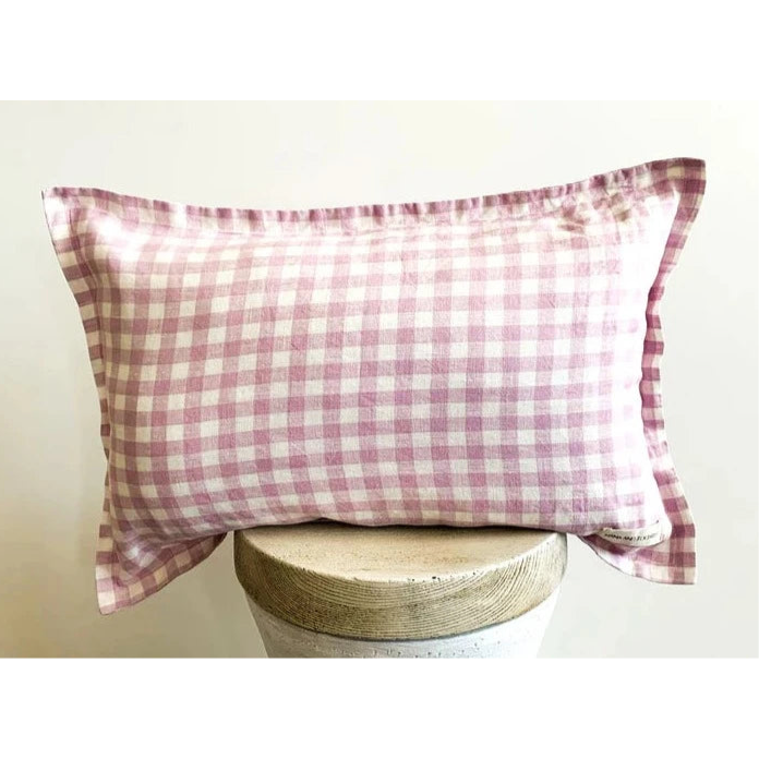Linen Lumbar Cushion Cover | Lilac Gingham | 50 x 30