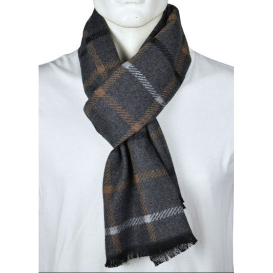 Reversible Plaid Check Camel Scarf – Soft Viscose Knit Wrap
