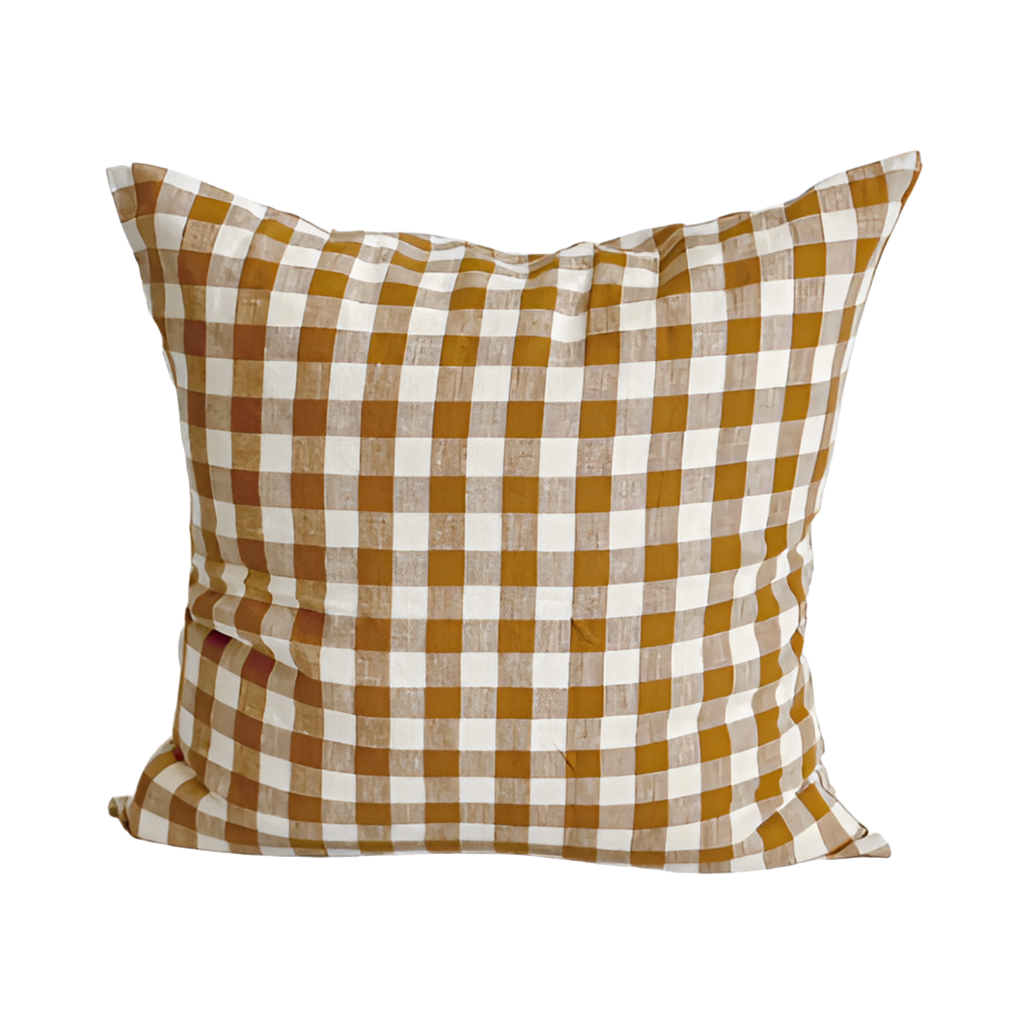 Linen Cushion Cover | Toffee Gingham | 50 x 50