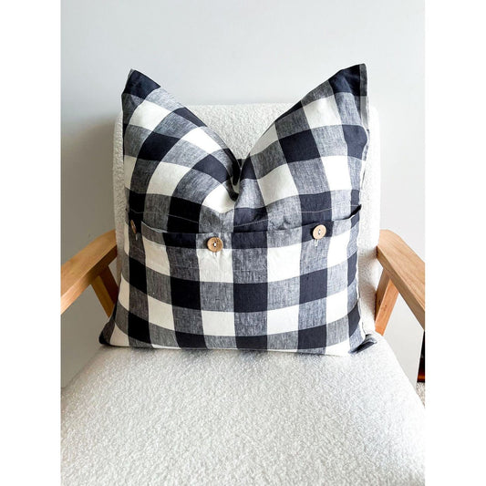 Linen Cushion Cover | Night Blue Gingham | 50 x 50