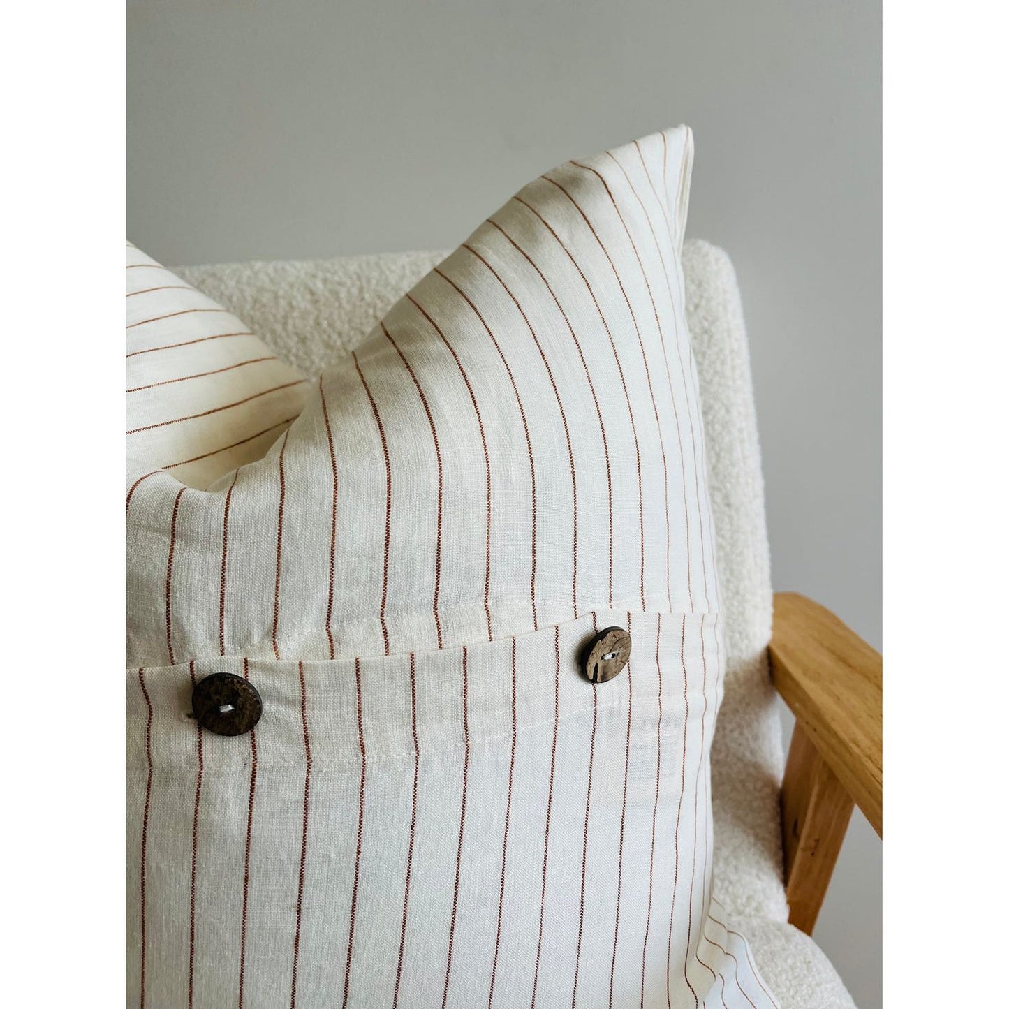 Linen Cushion Cover Button Back | Toffee Pinstripe | 50 x 50
