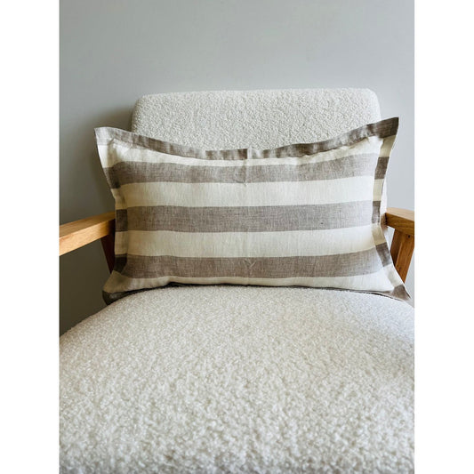 Linen Lumbar Cushion Cover | Natural Wide Stripe | 50 x 30