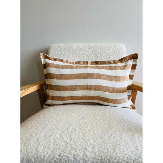 Linen Lumbar Cushion Cover | Toffee Wide Stripe | 50 x 30