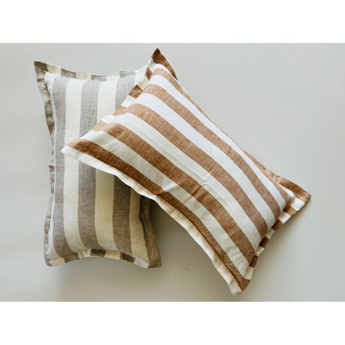 Linen Lumbar Cushion Cover | Toffee Wide Stripe | 50 x 30
