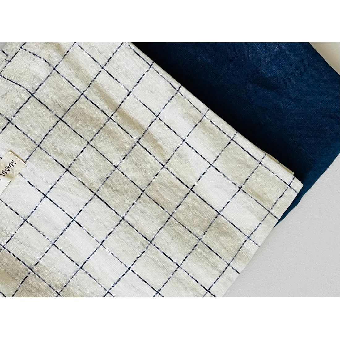 French Linen Tea Towel | Blue Grids