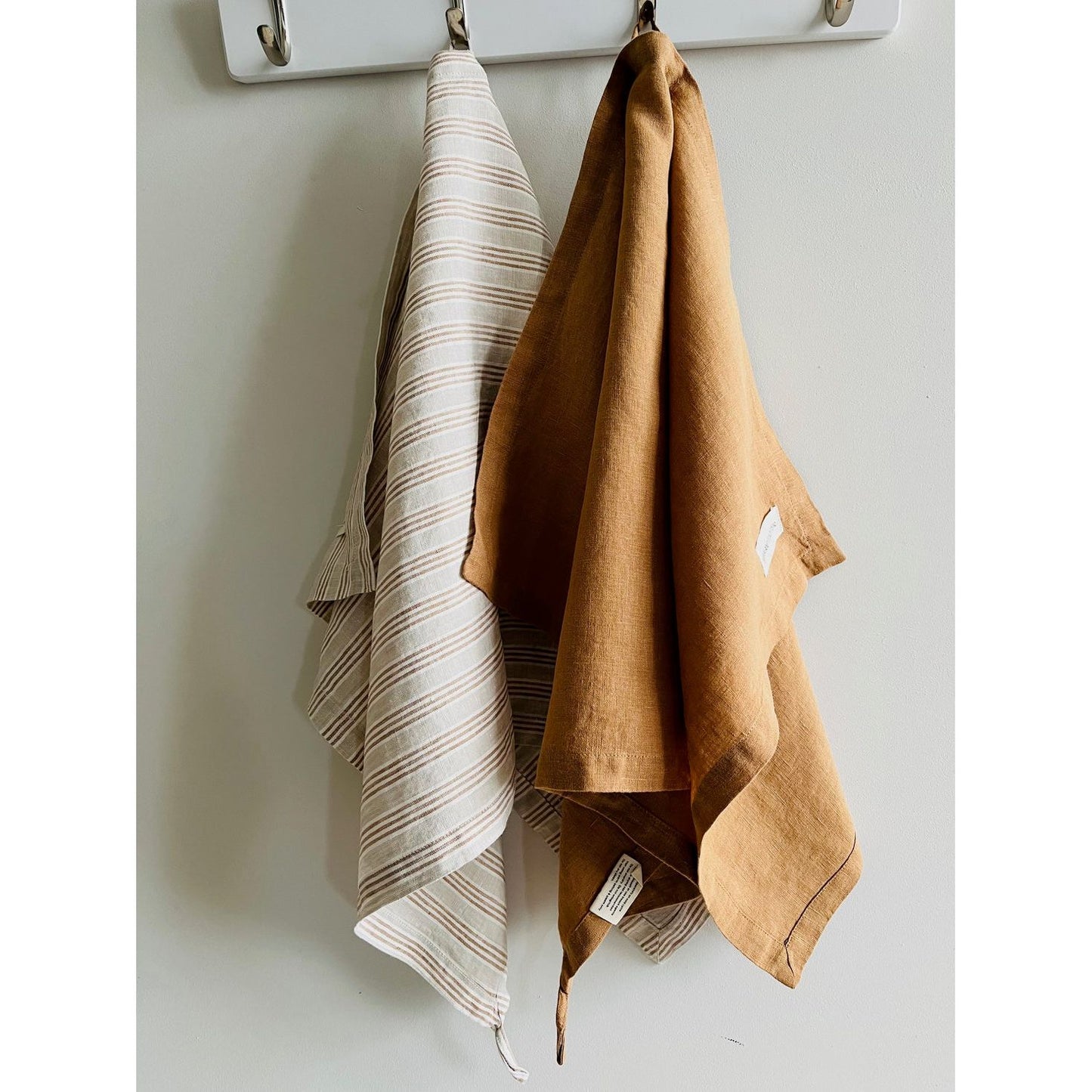 French Linen Tea Towel | Biscuit Stripe