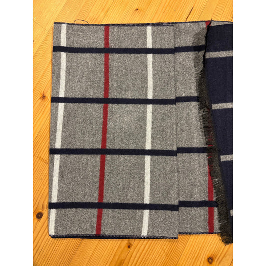 Reversible Plaid Check Navy Scarf – Soft Viscose Knit Wrap