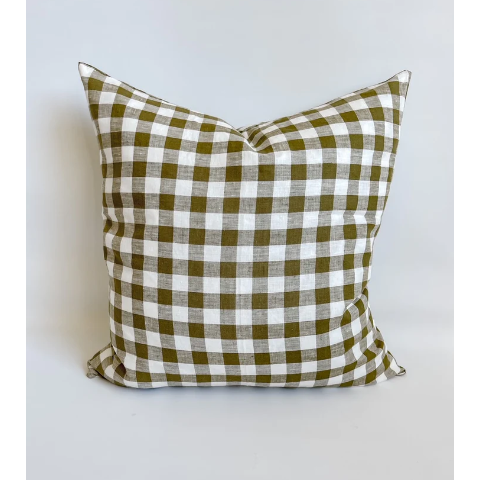 Linen Cushion Cover | Olive Gingham | 50 x 50
