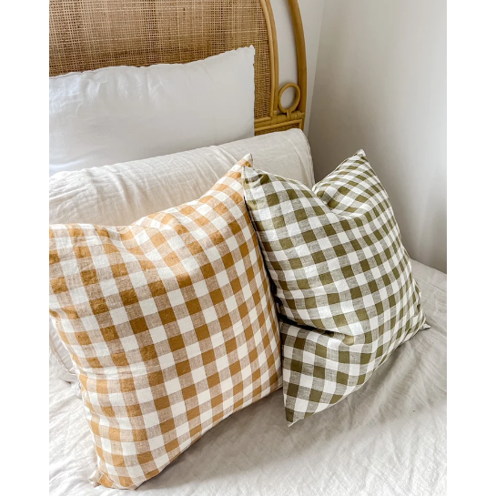 Linen Cushion Cover | Toffee Gingham | 50 x 50