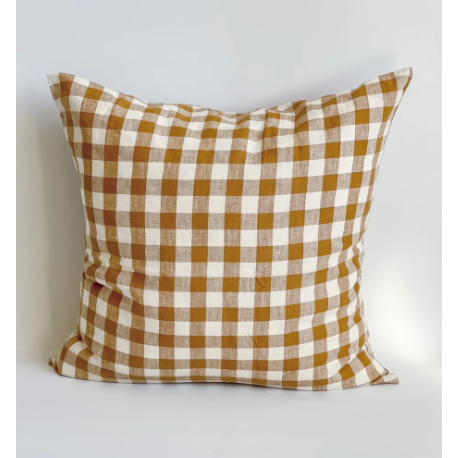 Linen Cushion Cover | Toffee Gingham | 50 x 50