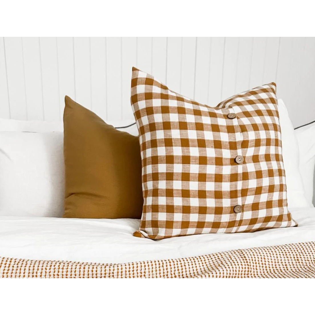 Linen Cushion Cover | Toffee Gingham | 50 x 50