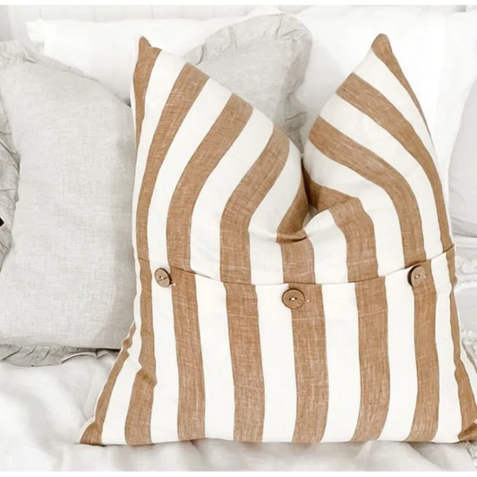 Linen Cushion Cover | Toffee Wide Stripe | 50 x 50