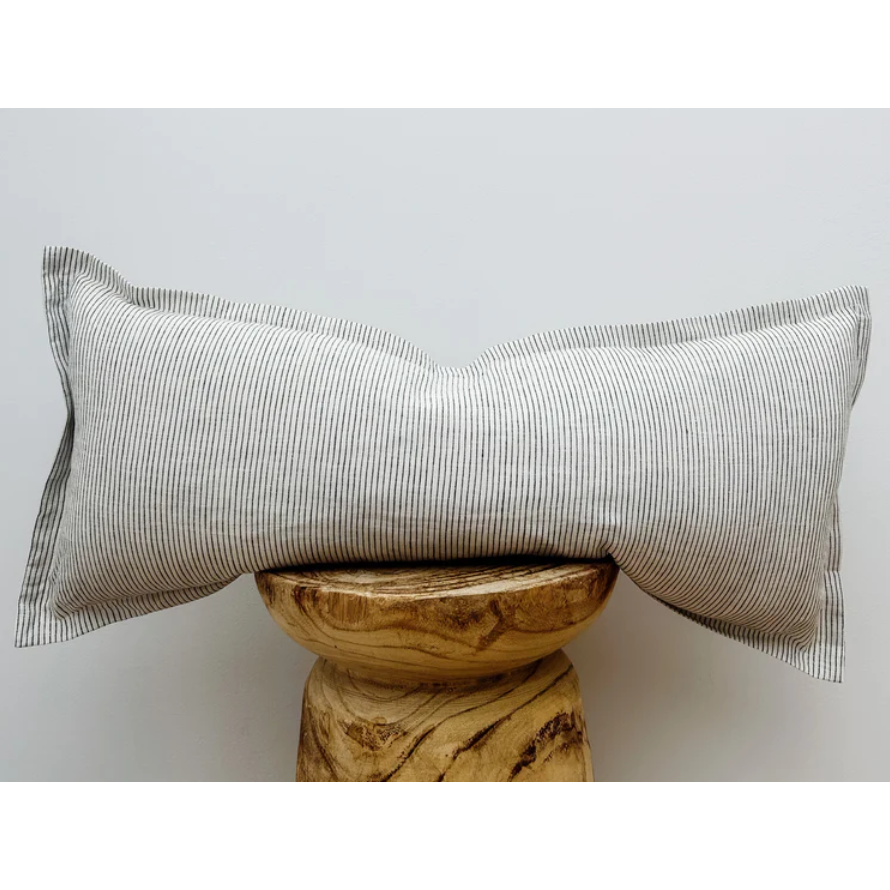 Linen Lumbar Cushion Cover | Black Pinstripe | 70 x 30
