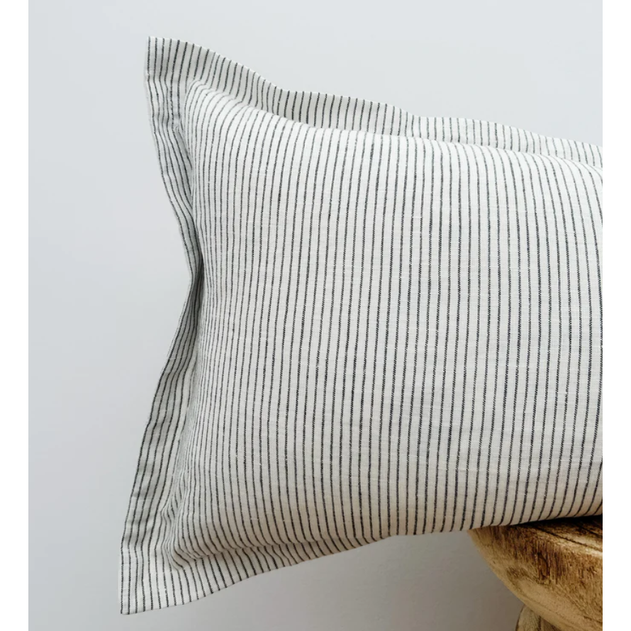 Linen Lumbar Cushion Cover | Black Pinstripe | 70 x 30