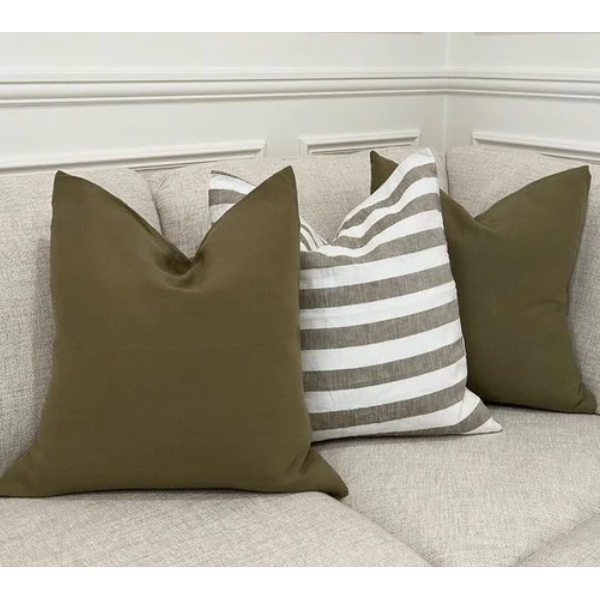 Linen Cushion Cover | Olive Wide Stripe | 50 x 50