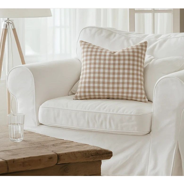 Euro Cushion Cover | Natural Gingham | 65cm x 65cm