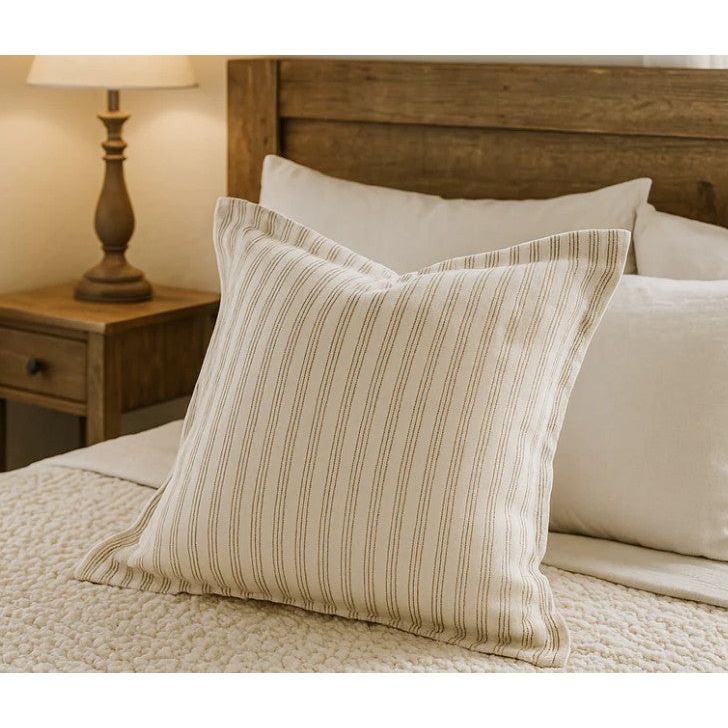 Linen Cushion Cover | Biscuit Stripe | 50 x 50 with Flange