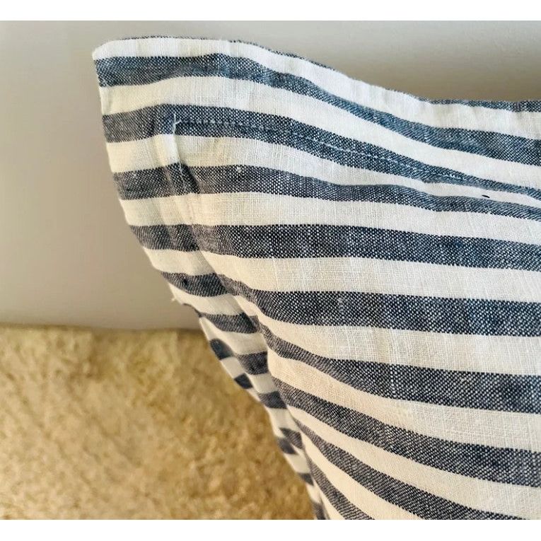 Linen Cushion Cover | Navy Stripe | 50 x 50 with Flange