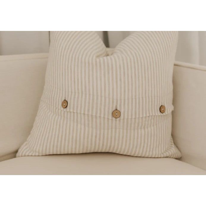 Linen Cushion Cover Button Back | Nature Pinstripe | 50 x 50