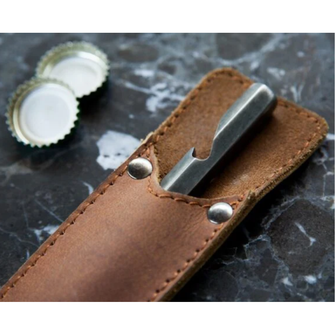 Bottle Opener with Leather Sleeve
