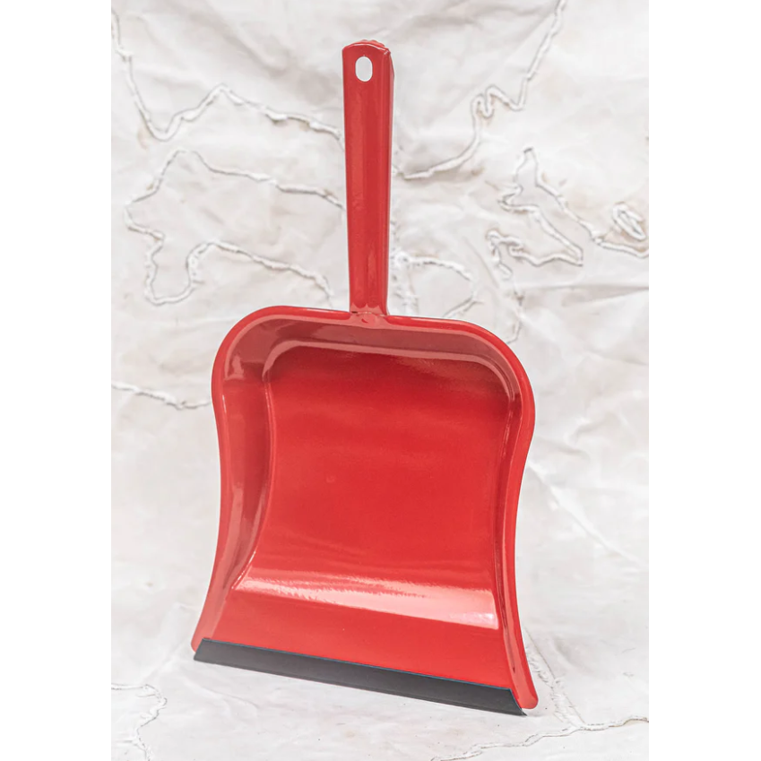 Red Metal Dustpan with Rubber Edge | German Made Household Dustpan