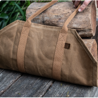 Wax Canvas Log Carrier | Heavy Duty Firewood Tote | Desert Sand