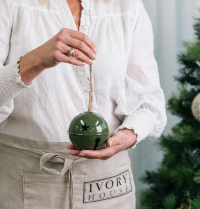 Green Metal Christmas Bell Ornament | 10cm