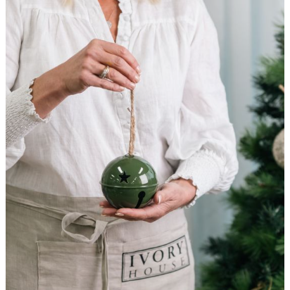 Green Metal Christmas Bell Ornament | 10cm