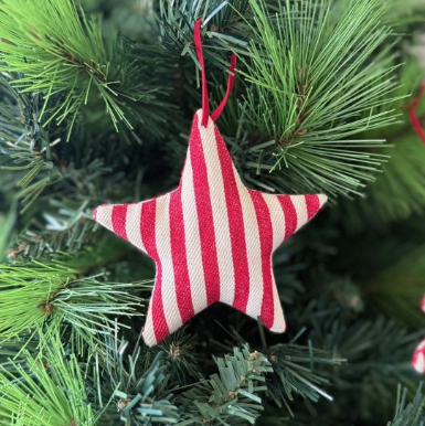 Red & White Striped Calico Star Christmas Decoration | 10cm