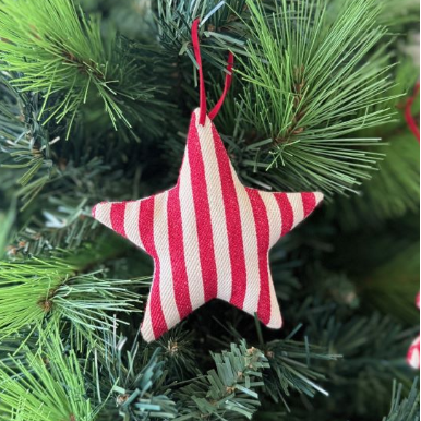 Red & White Striped Calico Star Christmas Decoration | 10cm