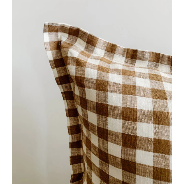 Linen Lumbar Cushion Cover | Chocolate Gingham | 50 x 30