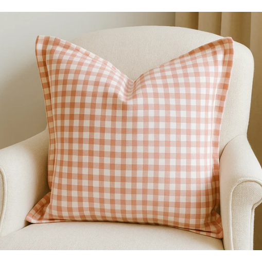 Linen Cushion Cover | Blush Gingham | 50 x 50 with Flange