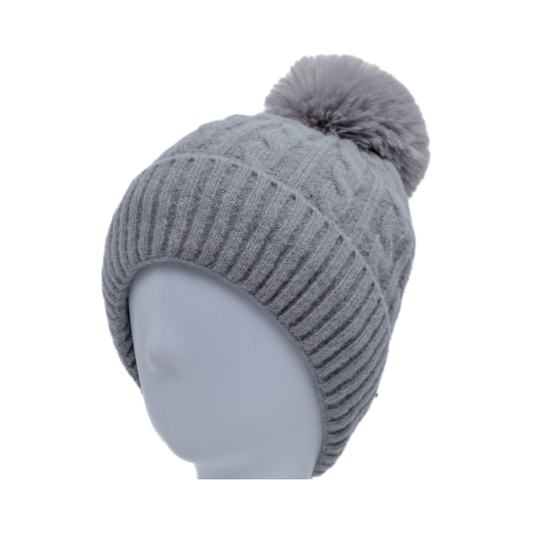 Cable Knit Beanie Grey Marle – Plush Lined Winter Beanie