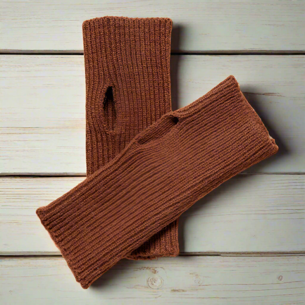 Rib Knit Fingerless Gloves | Rust