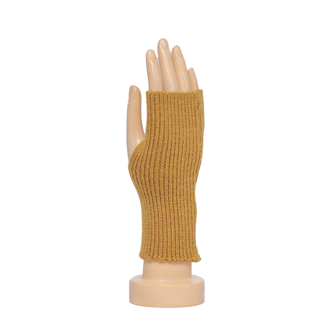 Rib Knit Fingerless Gloves | Mustard