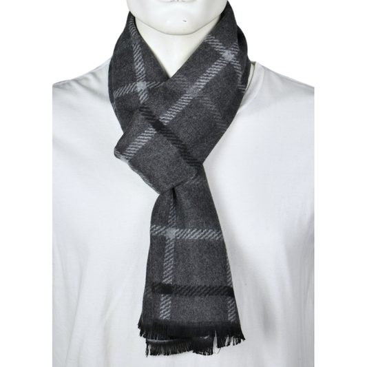 Reversible Plaid Check Grey Scarf – Soft Viscose Knit Wrap