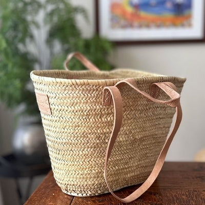 French Market Double Handle Basket | Natural Leather
