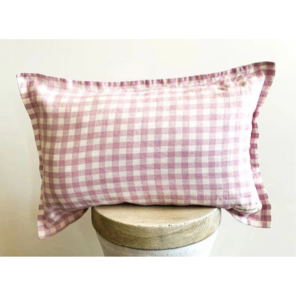 Lumbar Flange Cushion Cover | Linen | Lilac Gingham