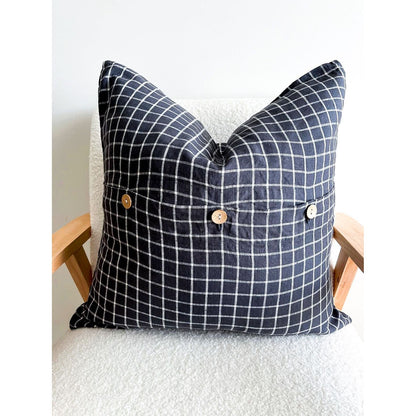 Linen Cushion Cover | Night Blue Grids | 50 x 50