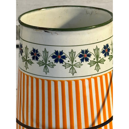 French Enamelware Vase or Utensil Holder – Vintage White with Blue Rim