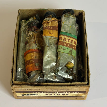 Antique Artists Palette & Old Oil Paints | Mid Century Display Set