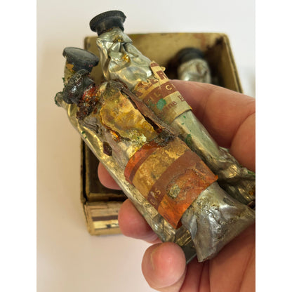 Antique Artists Palette & Old Oil Paints | Mid Century Display Set