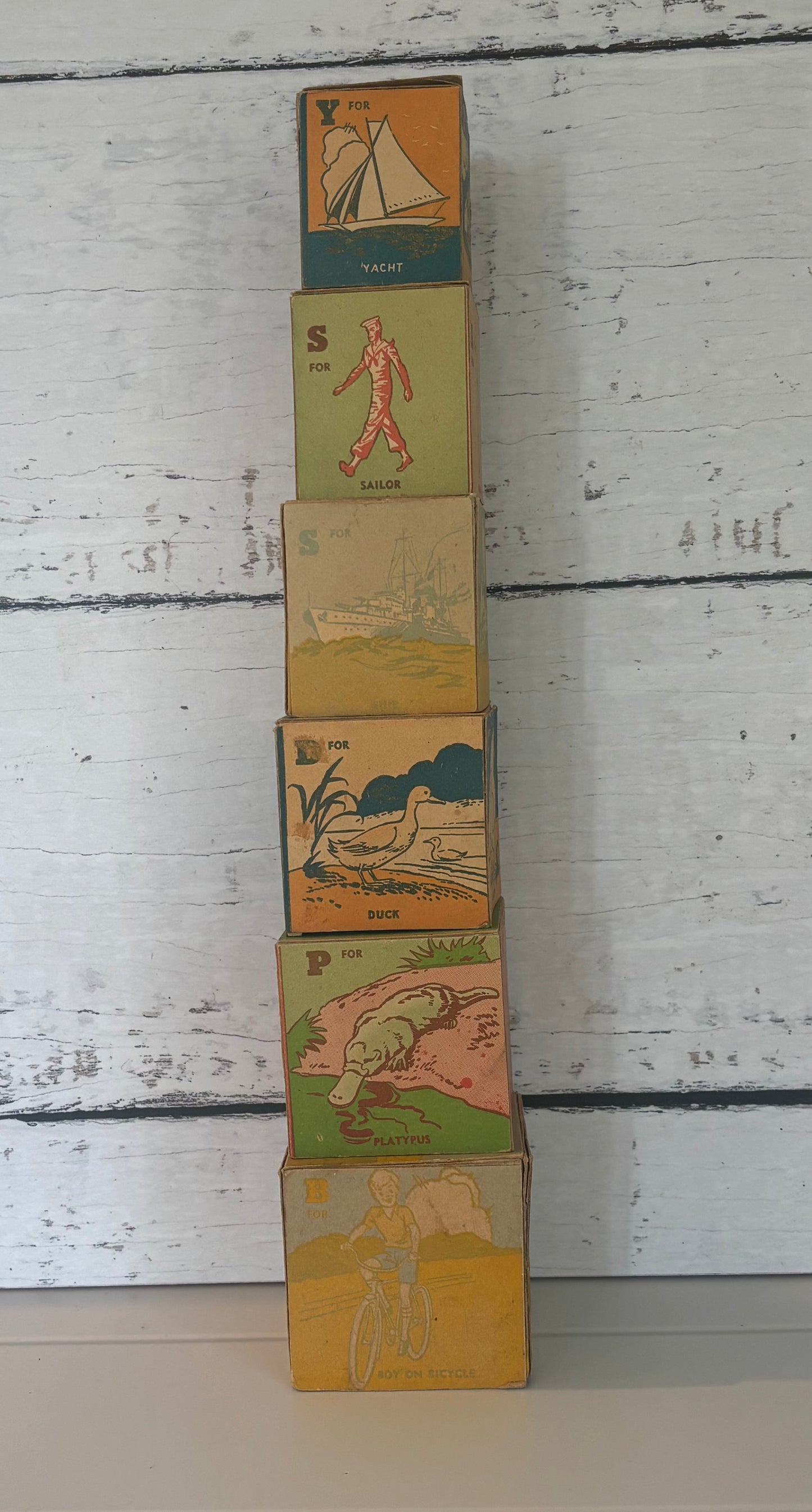Rare Australian Vintage Alphabet Nesting Cardboard Blocks | c.1948–1951