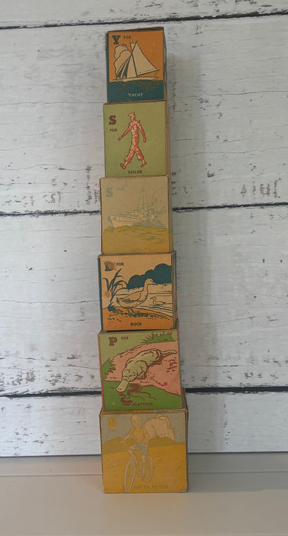 Rare Australian Vintage Alphabet Nesting Cardboard Blocks | c.1948–1951