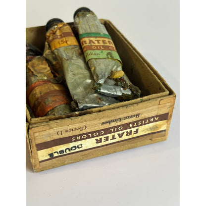 Antique Artists Palette & Old Oil Paints | Mid Century Display Set