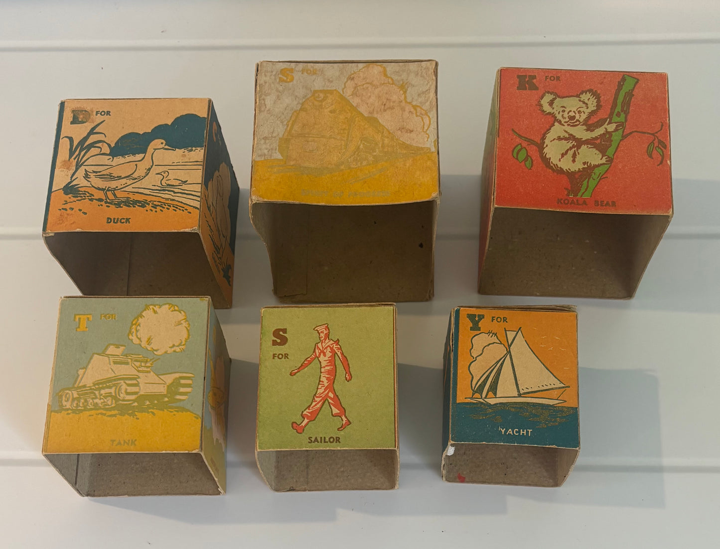 Rare Australian Vintage Alphabet Nesting Cardboard Blocks | c.1948–1951