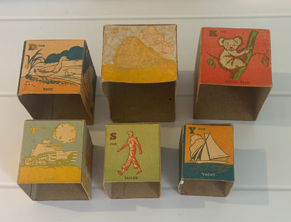 Rare Australian Vintage Alphabet Nesting Cardboard Blocks | c.1948–1951