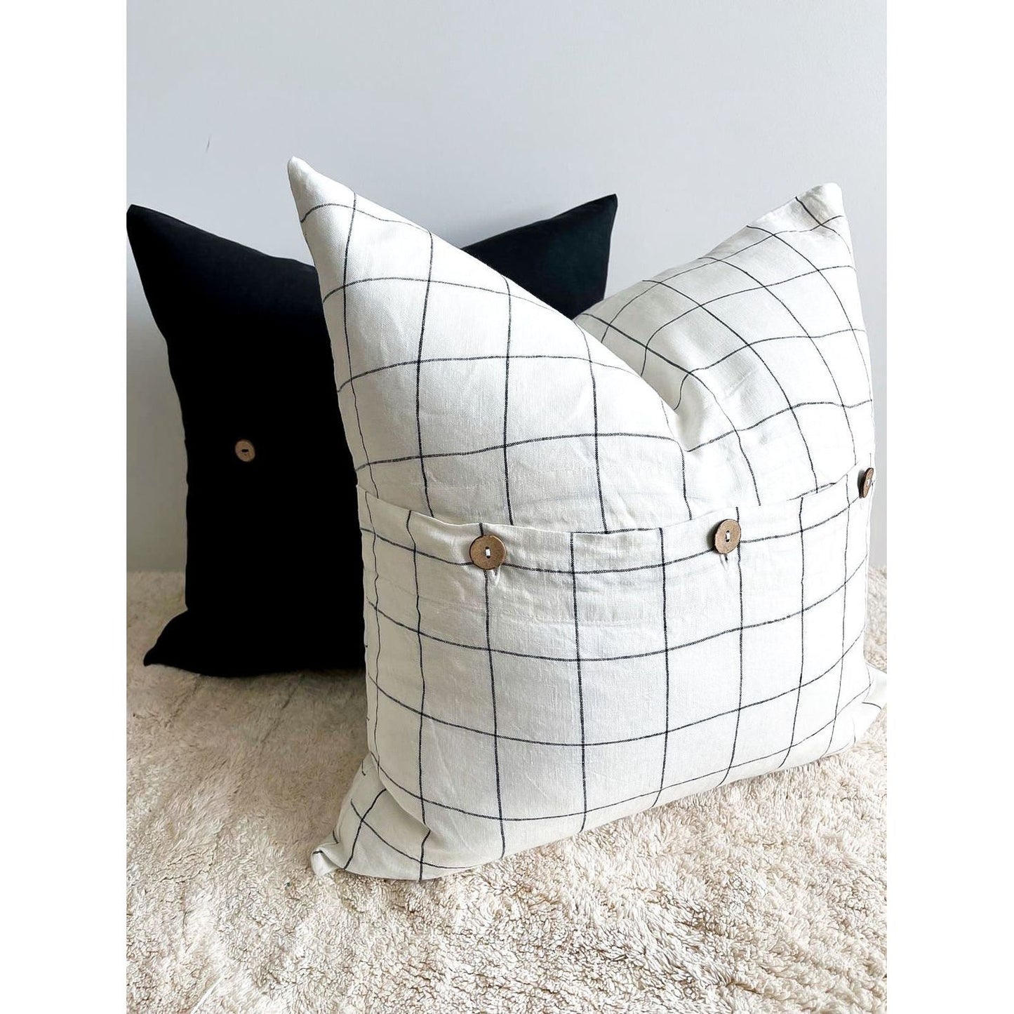 Linen Cushion Cover | Black Grids