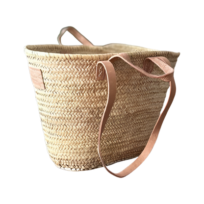 French Market Double Handle Basket | Natural Leather