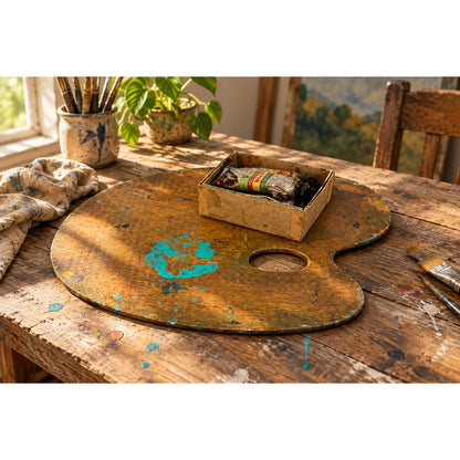 Antique Artists Palette & Old Oil Paints | Mid Century Display Set